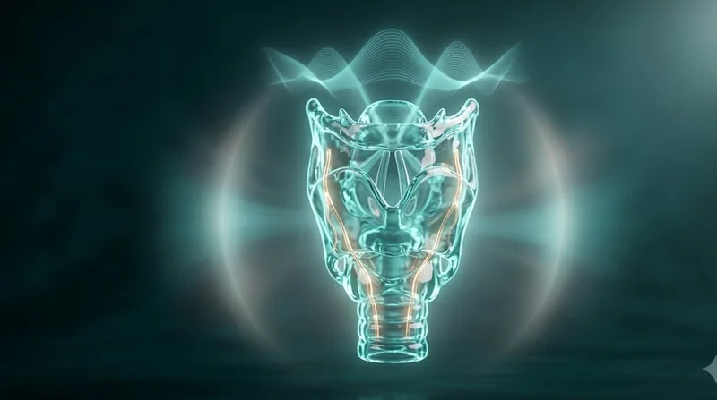 Ilustración 3D de la laringe y las cuerdas vocales