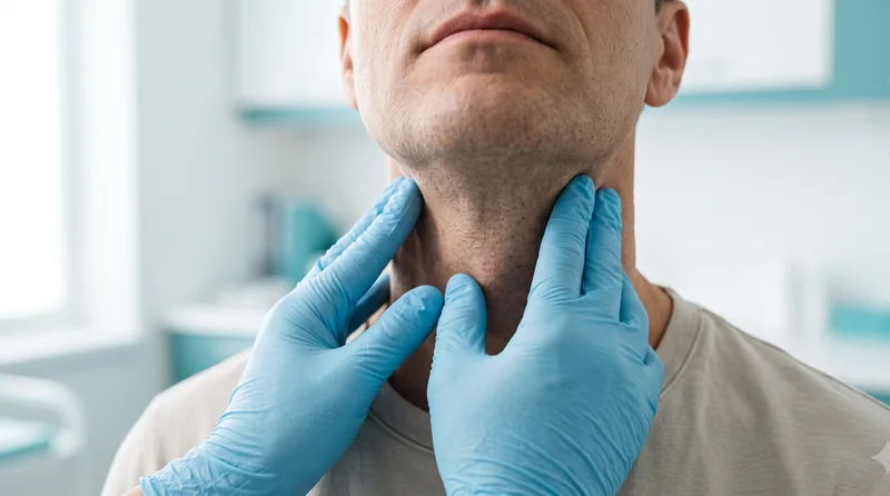 Palpación del cuello para detectar un nódulo