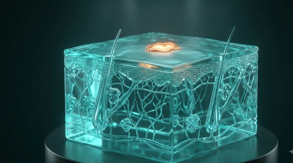 Ilustración 3D de capas de la piel con lesión cutánea